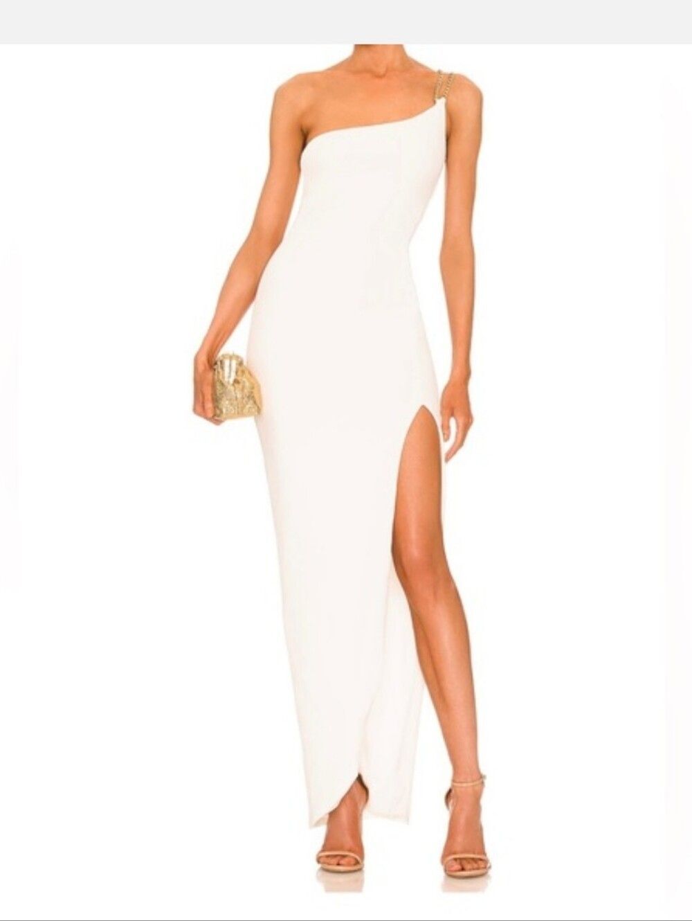 Nookie Nwt Estella White One-Shoulder Dress with Gold Chain Detail Size XS